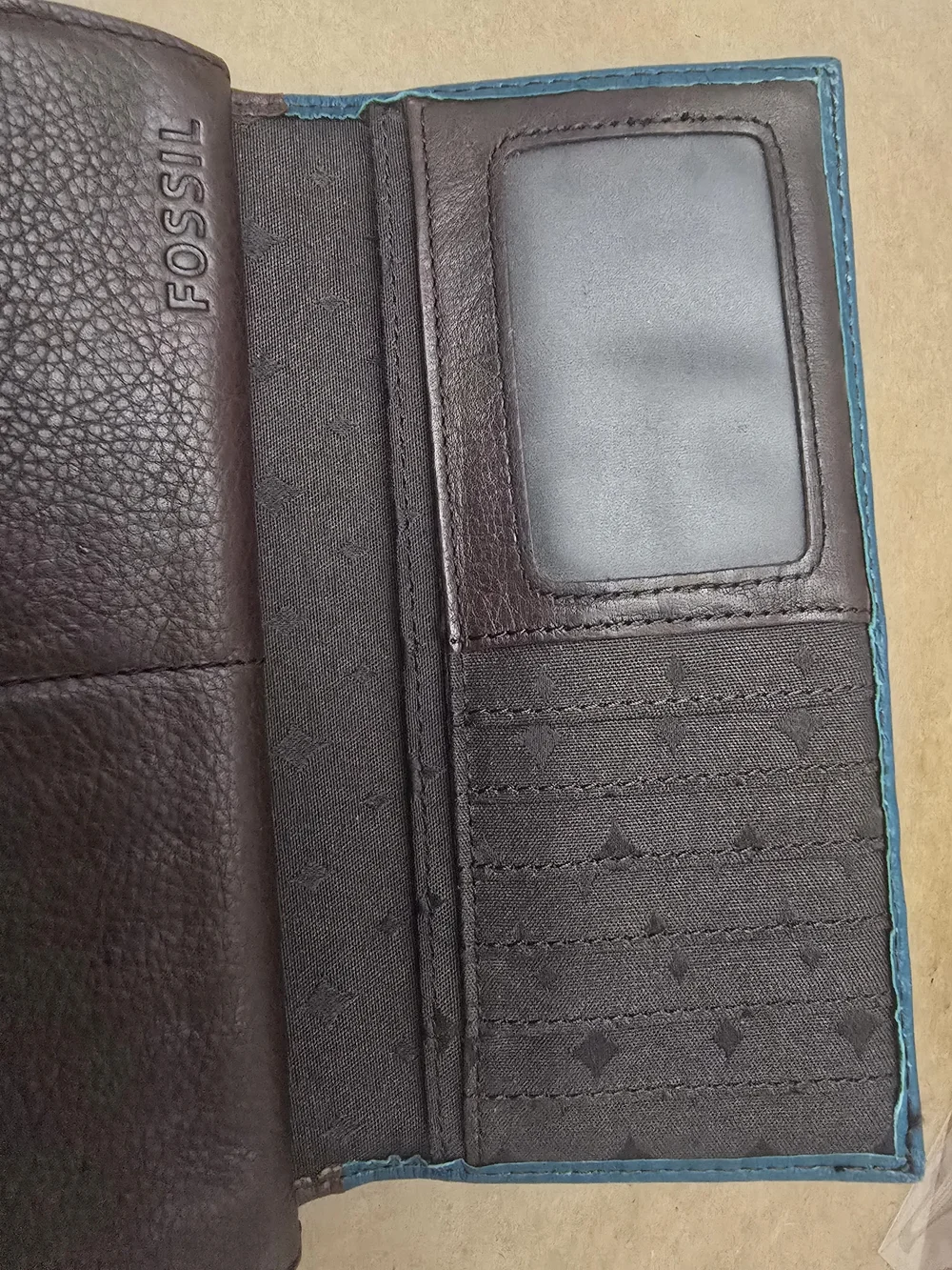 Fossil Teal Floral Leather Wallet